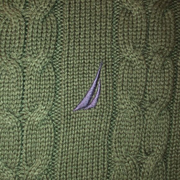 Nautica L Cotton Emerald Green Cable Knit Crewneck Sweater - Picture 13 of 14